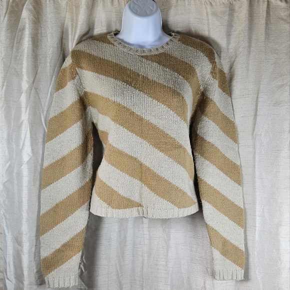 Banana Republic tan cream striped Lambswool Angora cropped sweater Womens Medium - Picture 5 of 5